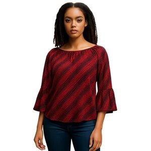 Michael Michael Kors red with navy blue polka dot peasant style blouse Size S